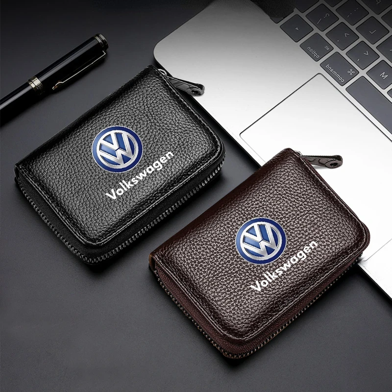 1x Leather Car Driver\'s License, ID Card, Bank Card Wallet Car Accessories For Volkswagen R Rline GOLF 4 5 6 7 Tiguan GTI Jetta