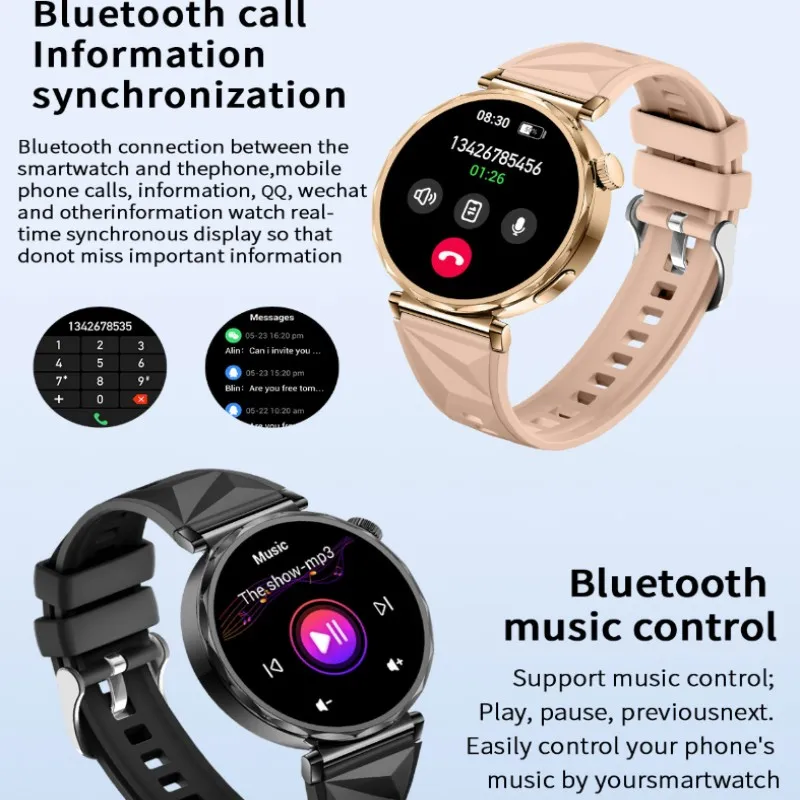 Relógio inteligente 1.3 polegadas amoled tela hd menu 3d chamadas bluetooth reprodução de música relógio personalizado rosto freqüência cardíaca monitor de oxigênio no sangue