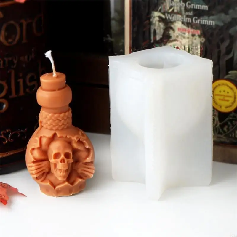 

97BA Skeleton Head Shaped Silicone Molds for Candle Soap Plaster Decorations Halloween Party Decorations