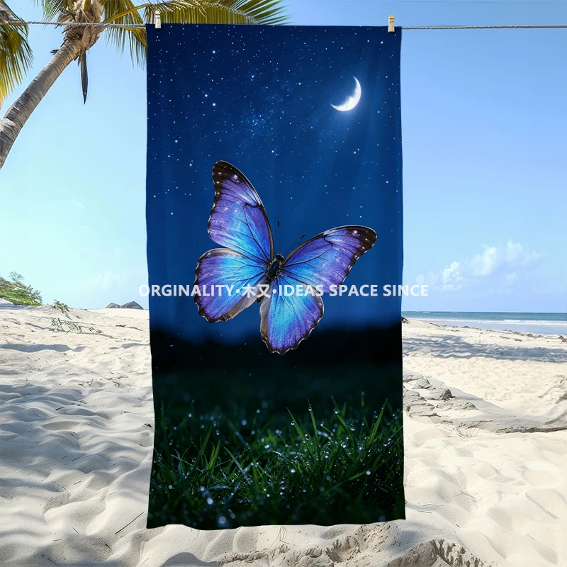 Night Sky Morpho Butterfly Beach Towel Patterned Sunscreen And Windproof Suitable For Swimming Pool Camping Travel