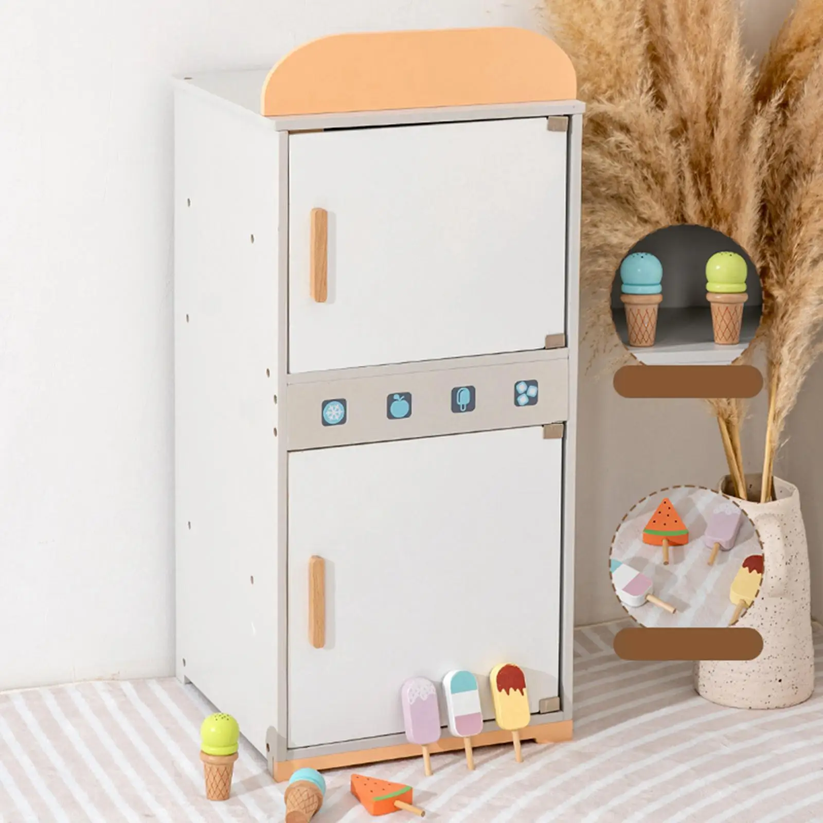 Children Wooden Refrigerator Playset ,Realistic Boys and Girls Toy Set ,