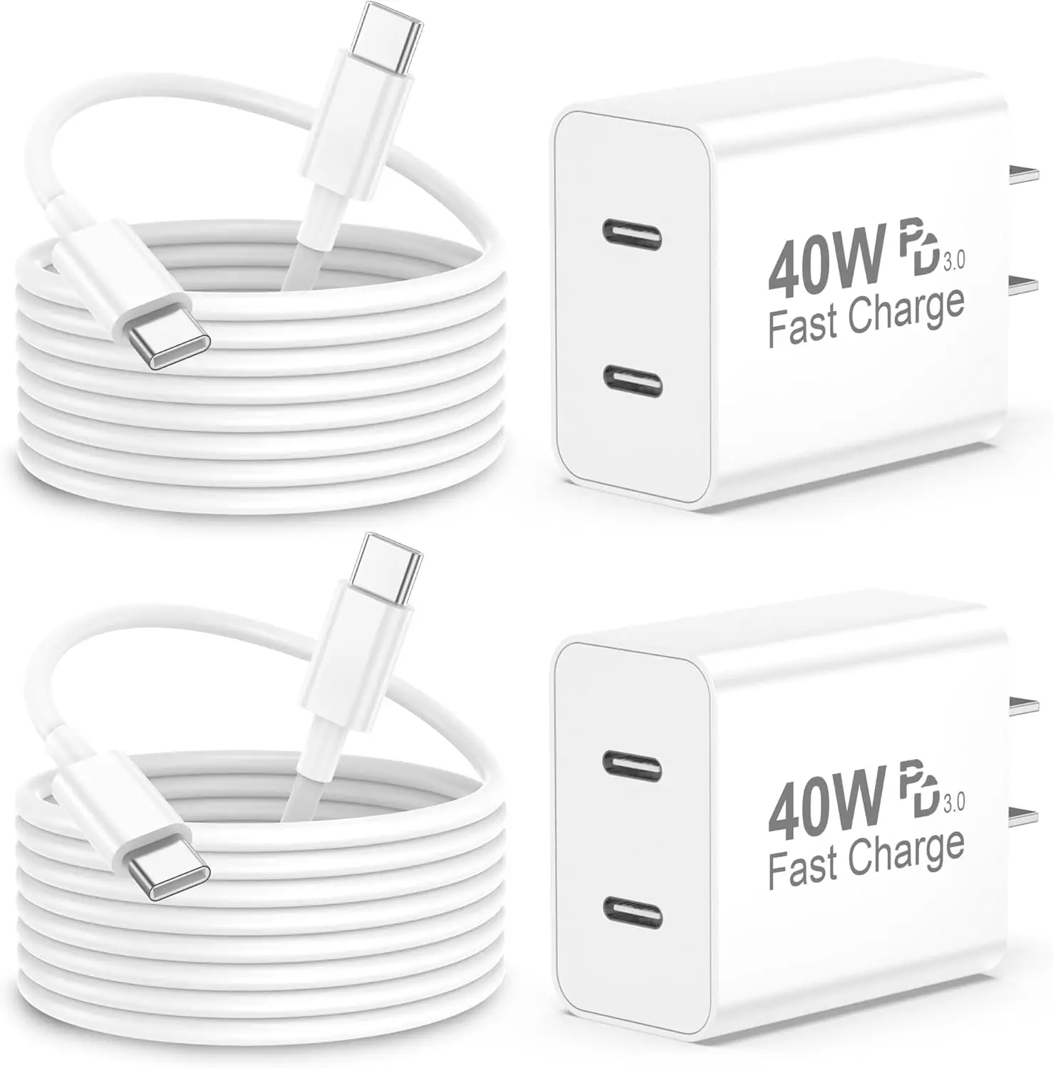 

Зарядное устройство 40 Вт с двумя портами USB-C и кабелем 1,8 м для iPhone 17 Pro Max/17/16/15 серии
