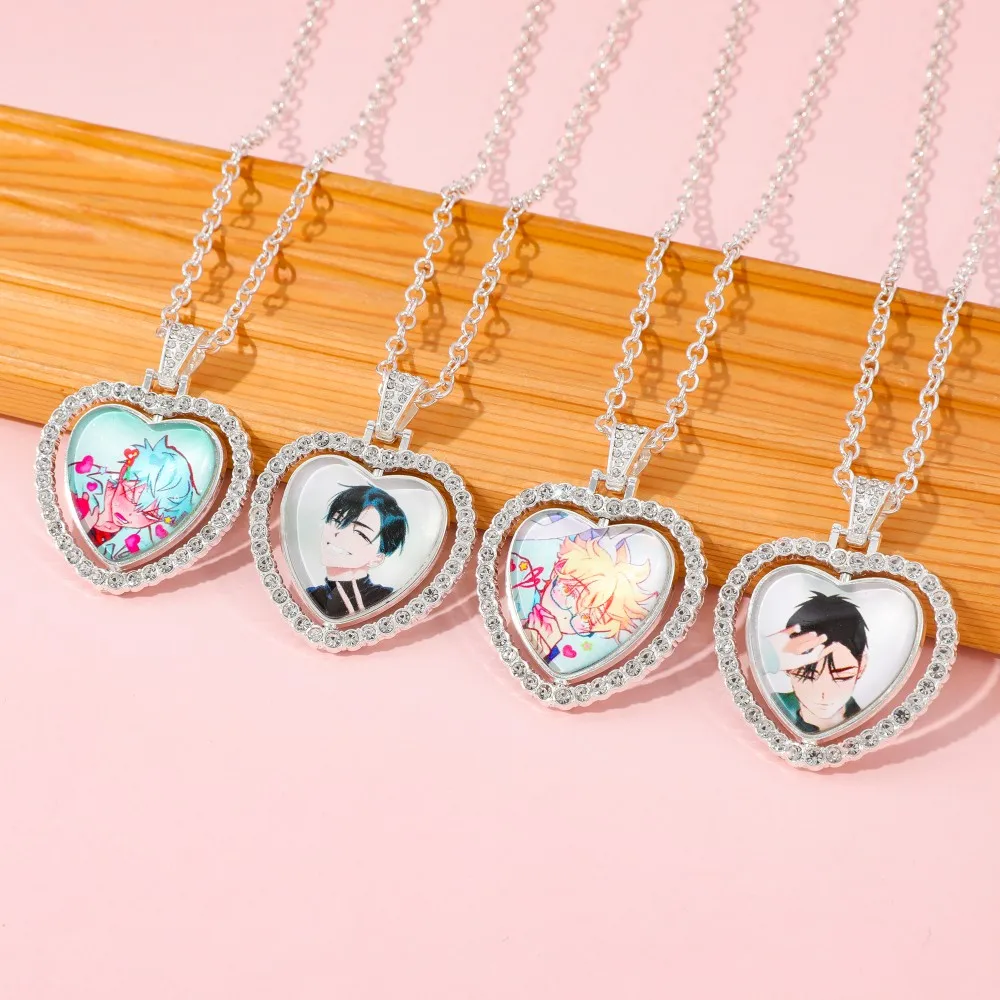 ALIEN STAGE-Double Sided Rotating Peach Heart Pendant Necklace for Couples, Mizi Sua Till, Luka, Charm Jewelry, Gifts for Fans