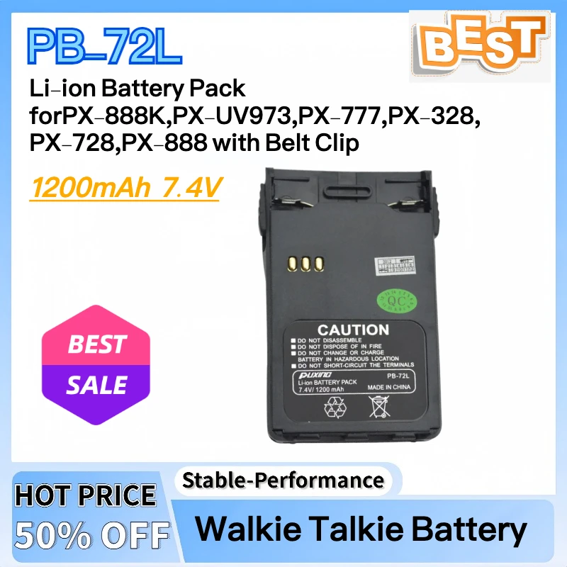 

New Battery PB-72L 1200mAh DC 7.4V Li-ion Battery Pack for PX-888K,PX-UV973,PX-777,PX-328,PX-728,PX-888 with Belt Clip