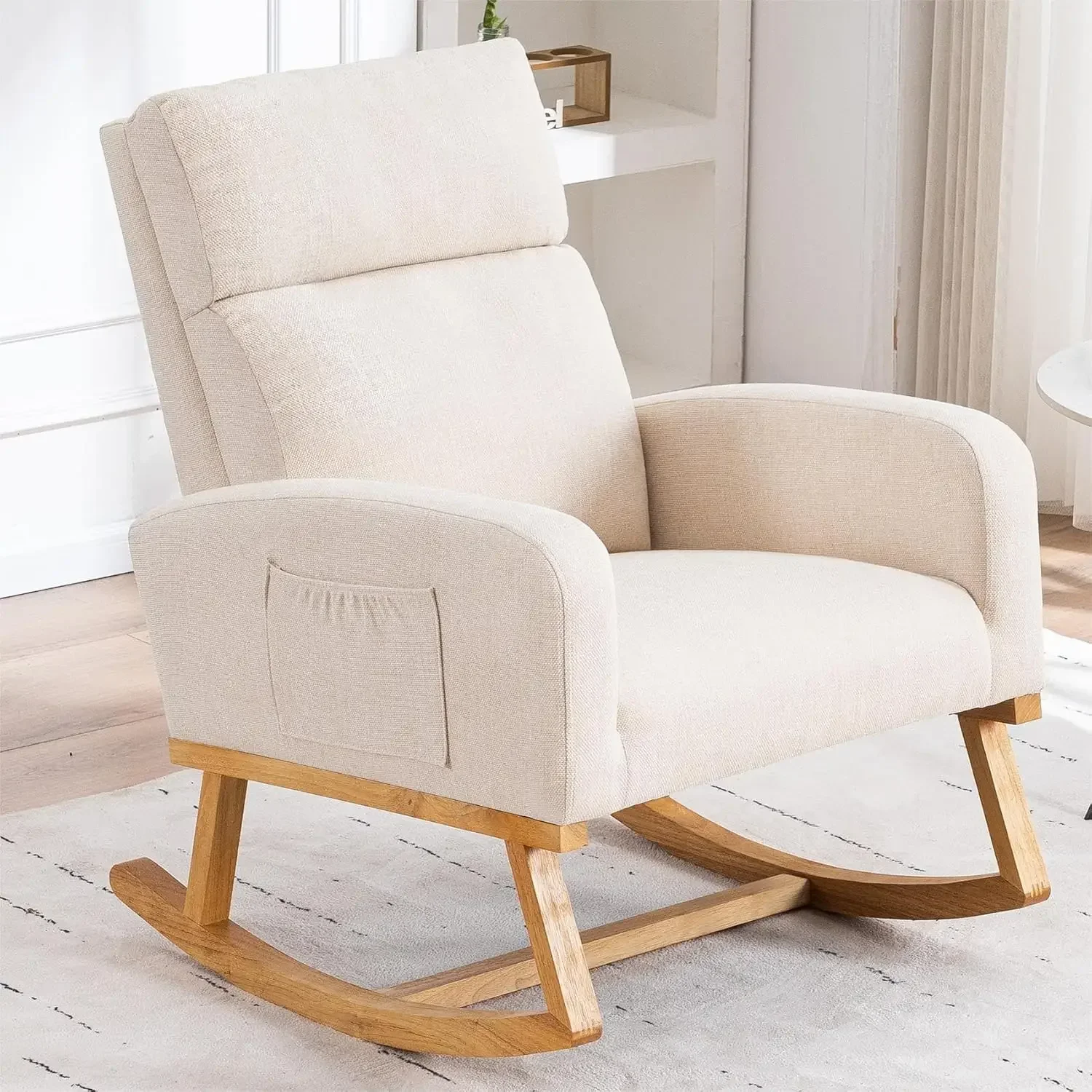 [New Arrival!Free Shipping!]Comfy Rocker Armchair for Nursery with Solid Wood Legs, Modern Nursing Glider Rocking Chair Living R