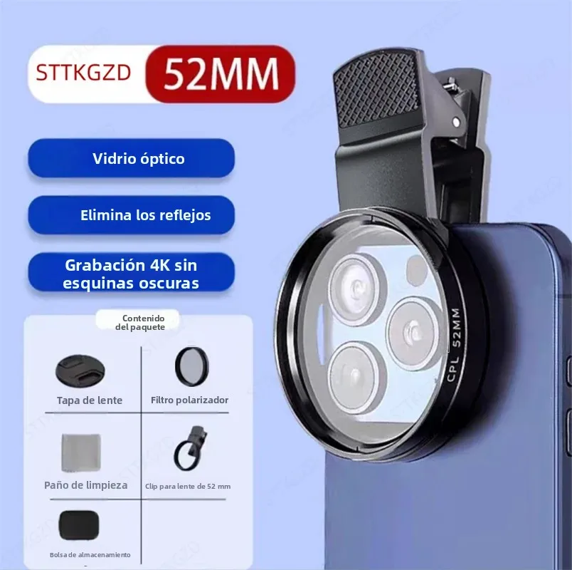 Filtro de Lente CPL de 52 mm para Teléfono Móvil, Clip para Lente, Accesorios para Cámara, Filtro Polarizador Circular para Canon, Nikon y Todos los Teléfonos Inteligentes