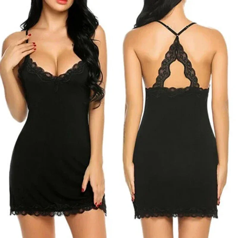Summer Women's Fashionable Silk Satin Patchwork Lace Suspender with Back Lace Decoration Dress for Home Pajamas image 5