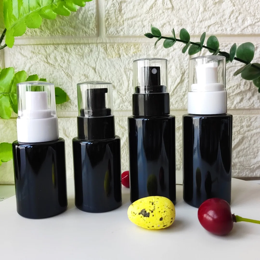 

Wholesale 1OZ 40ml Glossy Black Refillable Bottles Mini Travel Face Cream Lotion Spray Vials Oil Skin Care Toner Container Pump