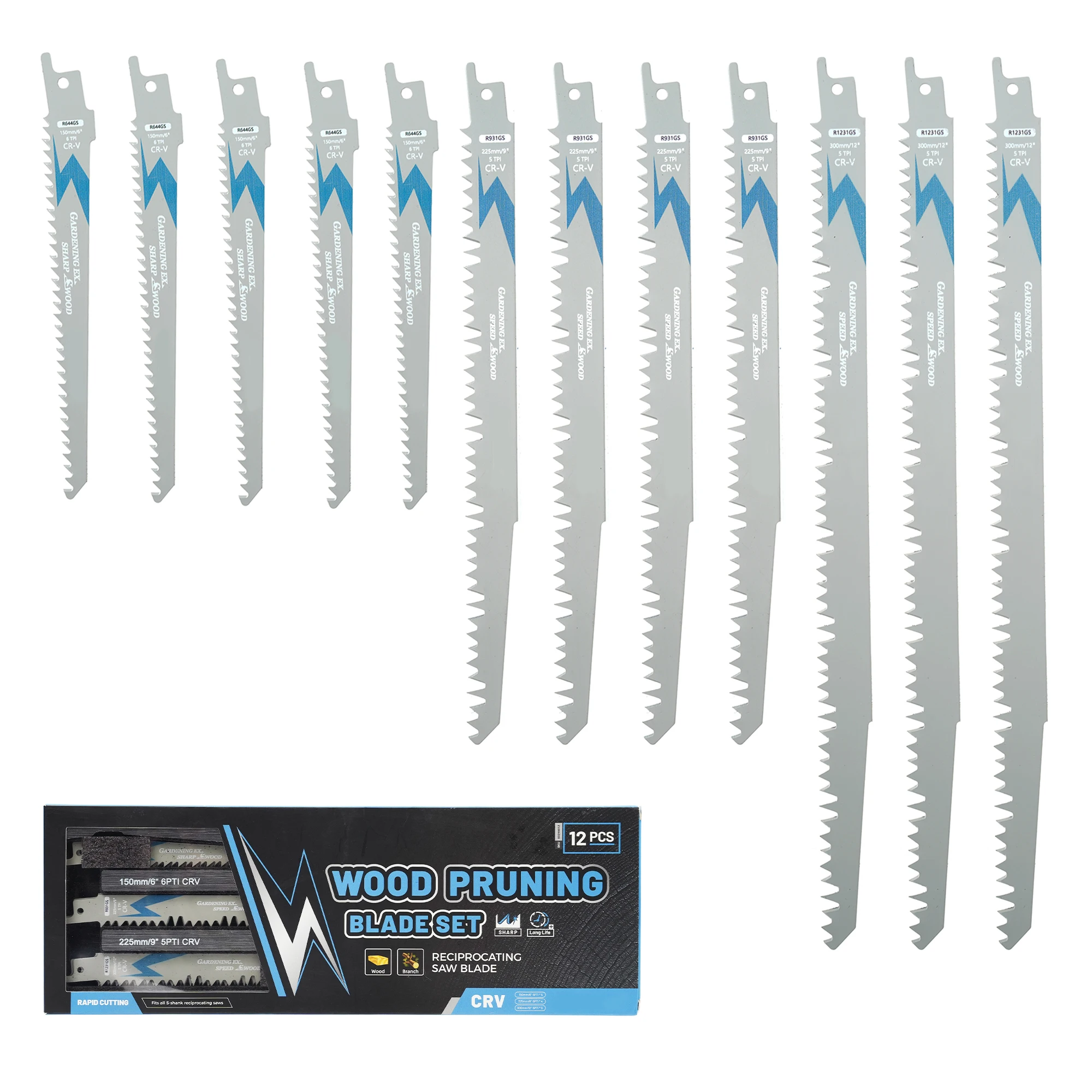

12Pcs Wood Pruning Reciprocating Saw Blades Set, Heavy Duty Carbide for Tree Cutting Wet Wood, Durable Sharp Demolition Blades for Reciprocating Saw with Organizer Box