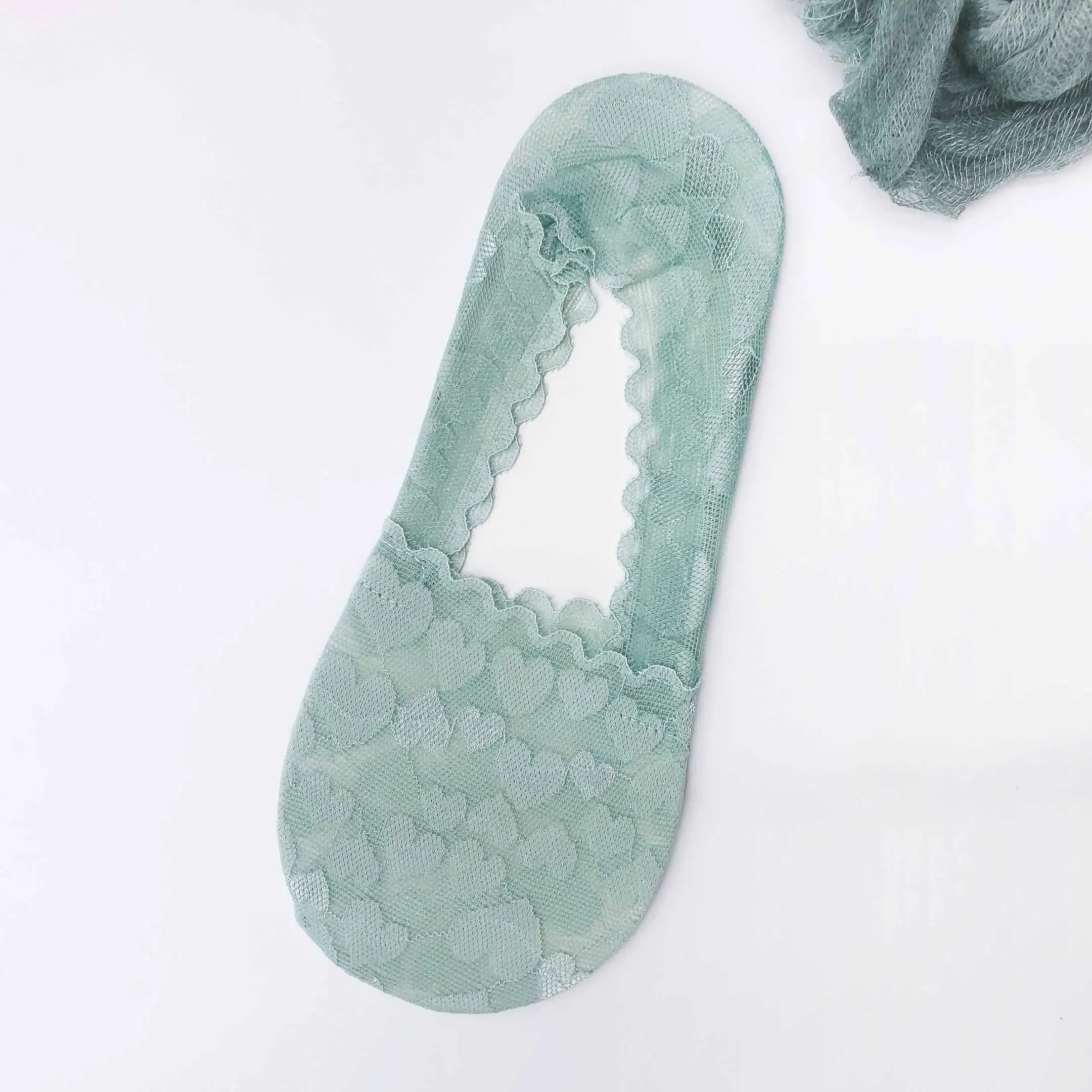 Women socks new arrival summer colorful non-slip love heart kawaii Korean Japanese style mash lace short tulle socks