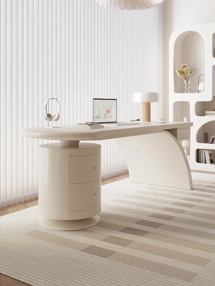 

Cream style desk, French shaped light luxury office desk, modern and simple solid wood computer desk