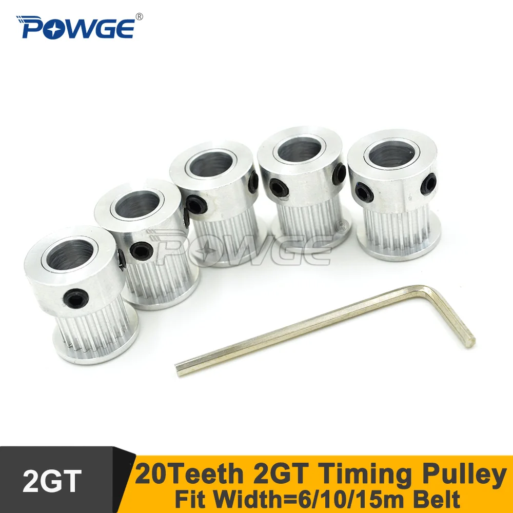 

POWGE 20 Teeth GT2 Timing Pulley Bore 5/6/6.35/8mm Fit Width=10/15mm 2GT Synchronous Belt 20Teeth 20T 2GT Timing Belt Pulley