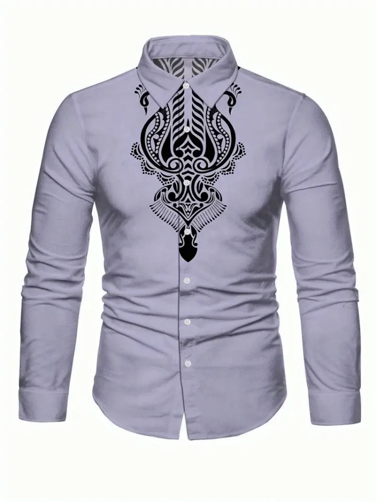 2025 Men's top Men's tribal totem long sleeve sleeve shirt button new shirt casual ethnic wind series men's top