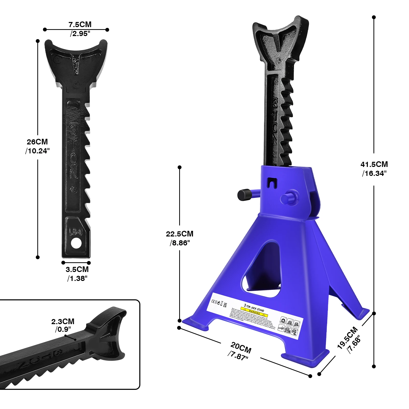 حامل جاك 3 طن (6600 رطل) حامل رافعة فولاذي شديد التحمل، حامل رافعة قابل للتعديل لرفع سيارات الدفع الرباعي، شاحنة بيك اب، السيارة