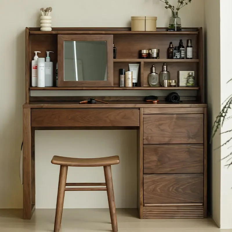 Modern minimalist cherry wood log bedroom multi-functional integrated makeup table