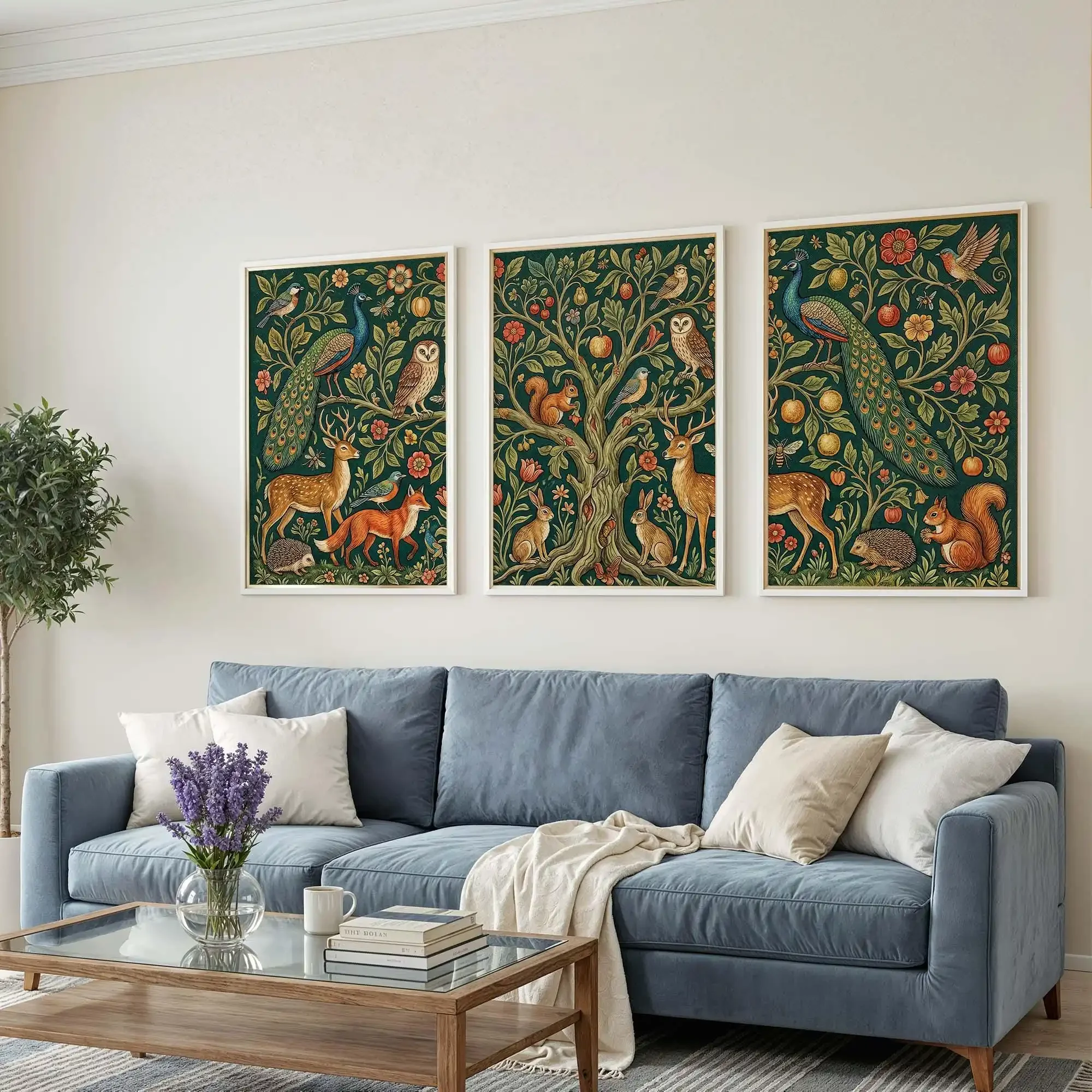Multiple sizes 3pcs frameless Canvas Painting,William Morris Tree of Life Print Set Vintage Botanical Animal Art Canvas Poster P