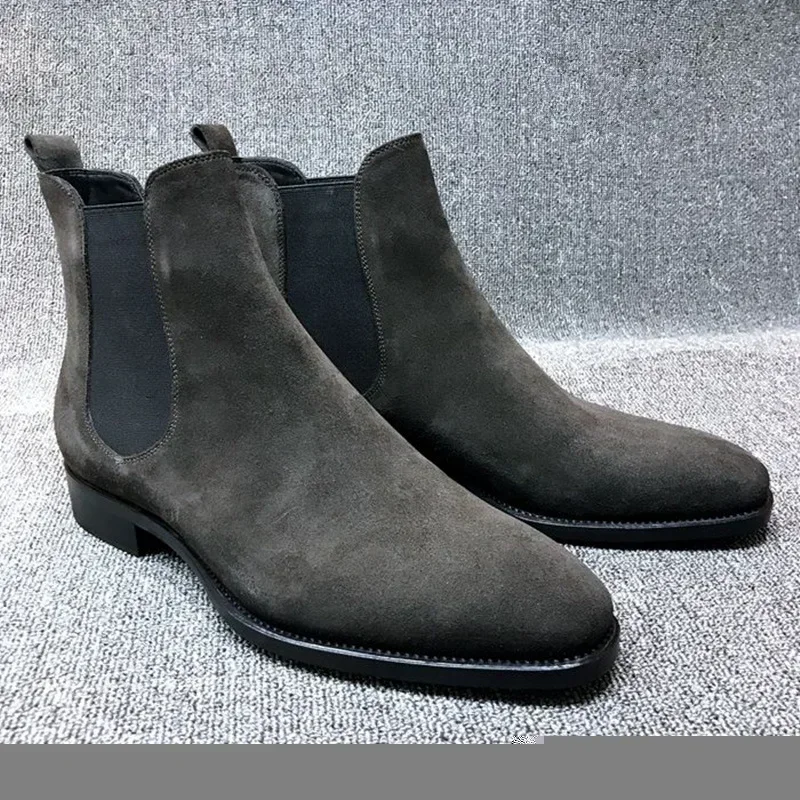 Botas Chelsea de terciopelo para Hombre, zapatos de vestir de tobillo alto, resistentes al desgaste, color negro y marrón