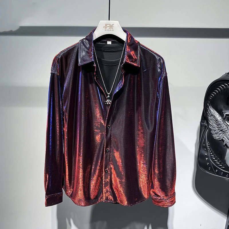 New Autumn Draped Liquid Metal Changeable Fashion Design Versatile Men's Shirt