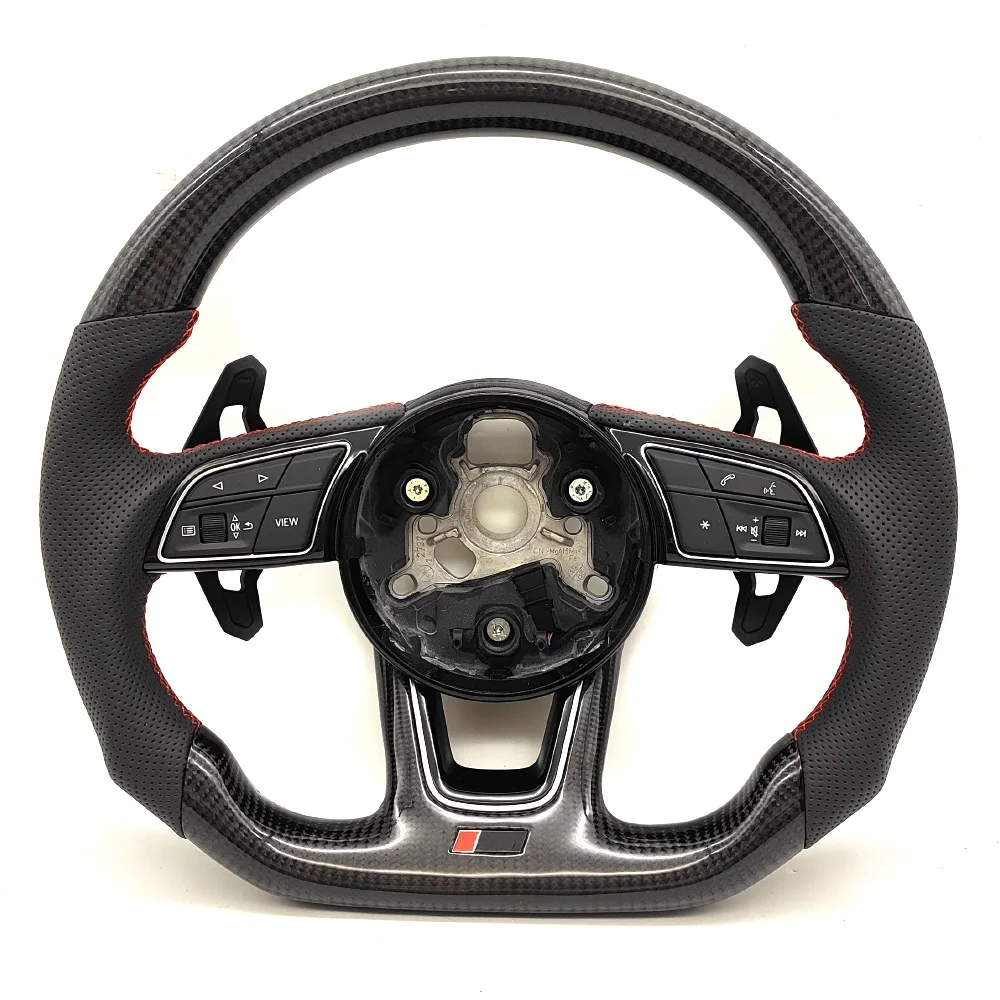 

For Audi A4 S4 A4 B9 RS Perforated red stitching carbon fiber RS logo paddles multifunctional steering wheel