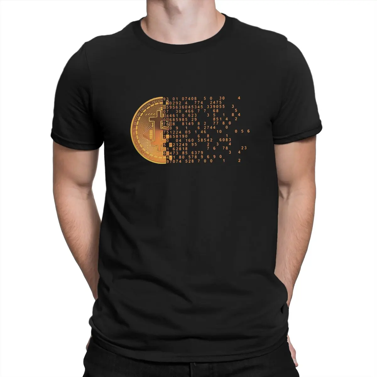 Golden Round Collar TShirt Bitcoin Cryptocurrency Miners Meme Basic Polyester T Shirt Men Clothes Individuality