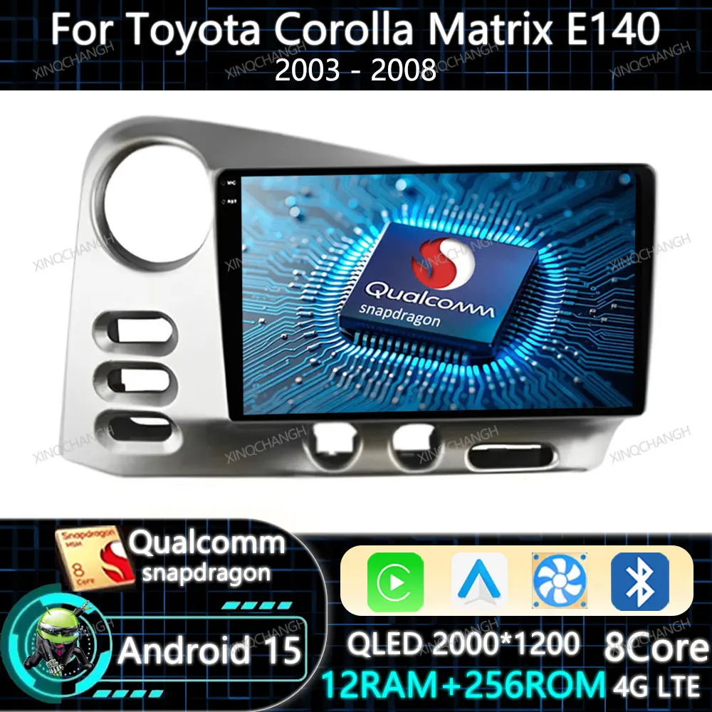 Radio para Auto con Android 15 y Carplay para PONTIAC Vibe 2003 2004, para Toyota Corolla Matrix E140 2003 - 2008, Unidad Principal con Navegación GPS
