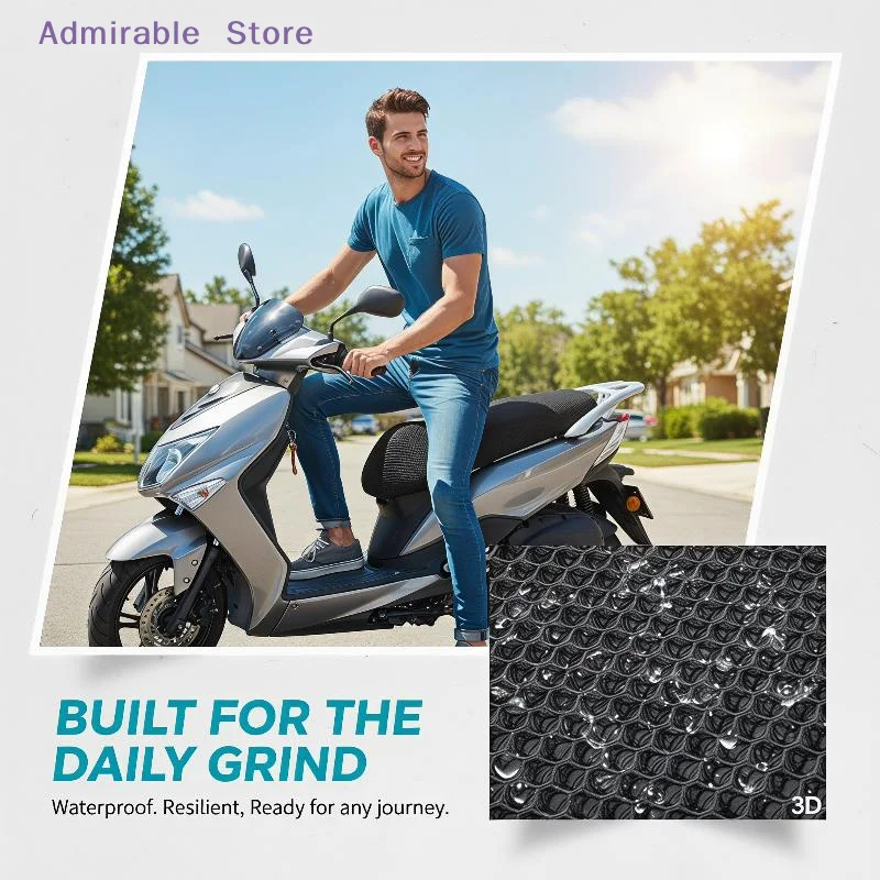 wSummer Cool 3D Mesh Motorcycle Seat Cover Breathable Anti-Slip Universal Fit Scooter Cushion Pad for Outdoor Riding