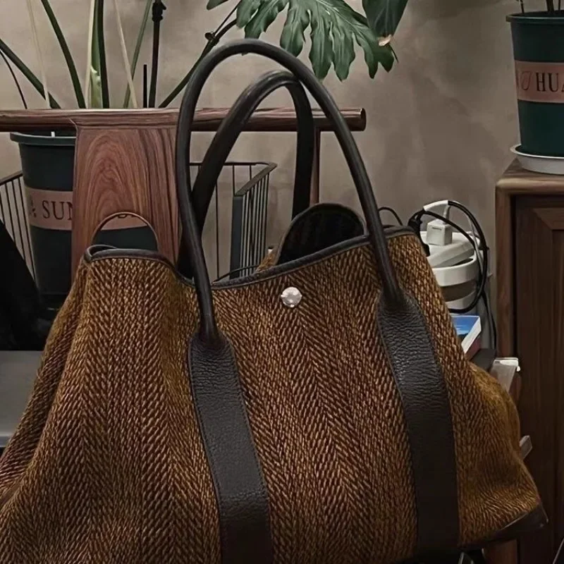 New Small Niche High Appearance Level Female Fashion Temperament Woolen Single Shoulder Carrying Large Bag All-in-one Backpack