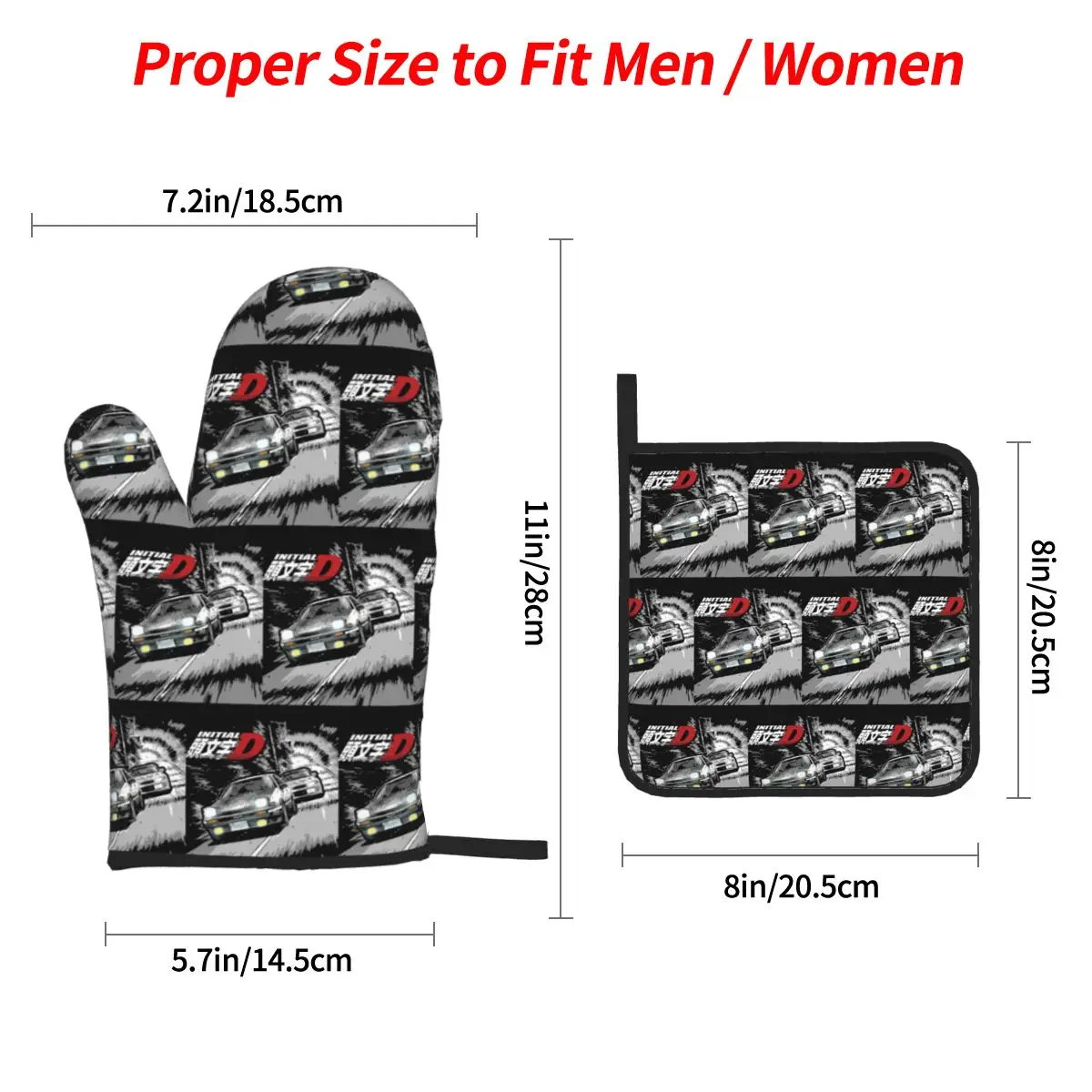 Initial D - Mountain Drift Racing AE86 Oven Mitts and Pot Holder Sets of 4 for Baking Cooking BBQ Resistant Non-Slip Gloves