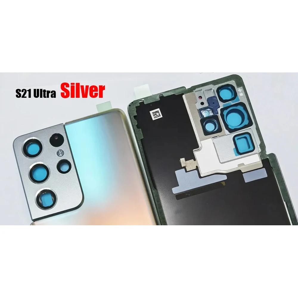 (OEM) Funda trasera de cristal para puerta de batería SM-S21 Ultra 5G, cristal trasero con difusor de Flash y adhesivo para S21U S21ULTRA