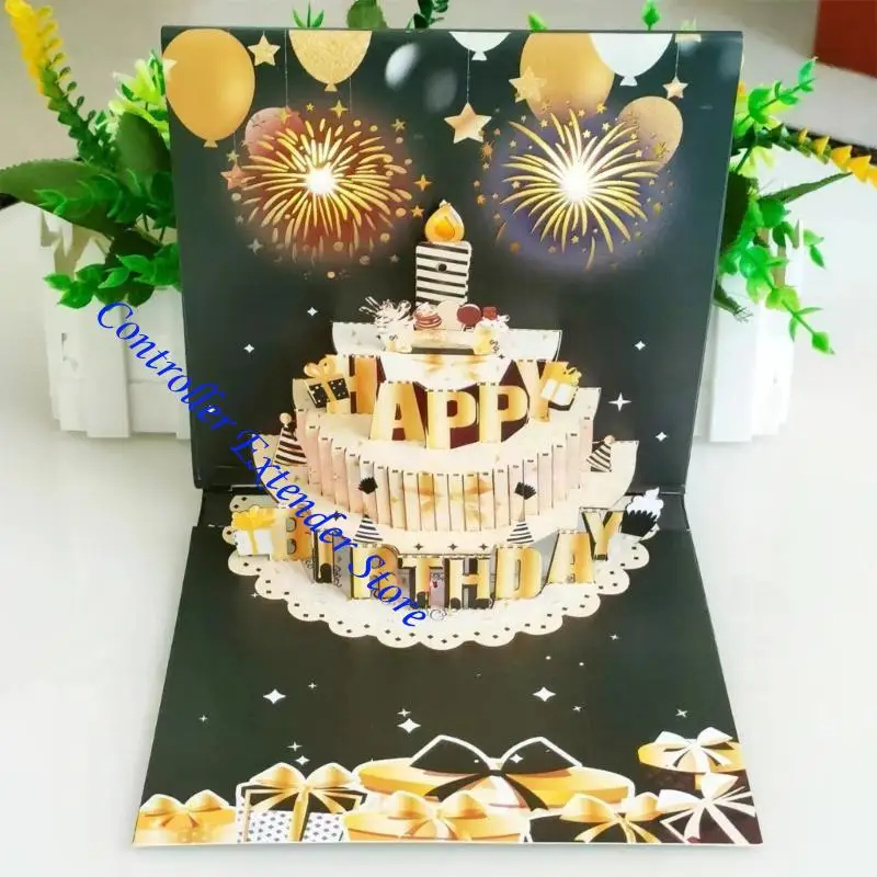 N84B Light and Sound Happy Birthday Card Tarjeta felicitación pastel con Luz Música