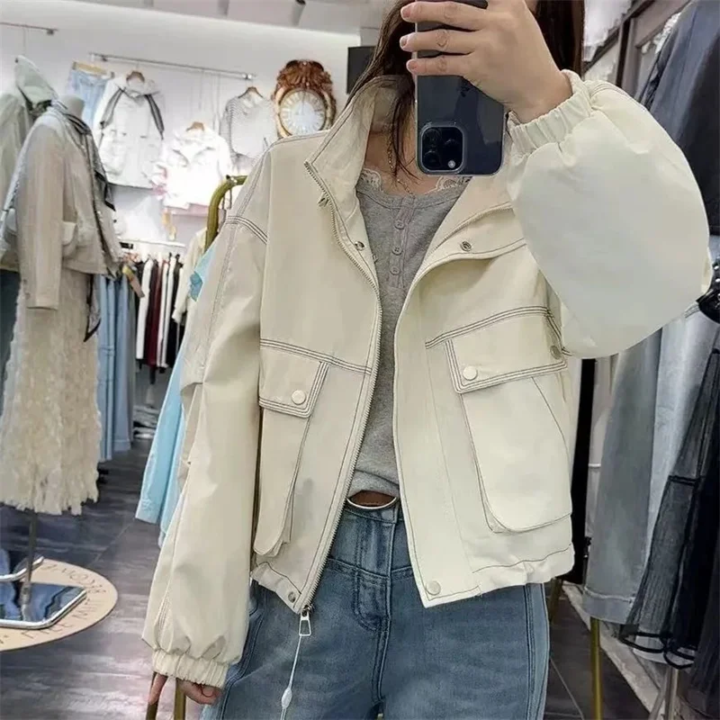 

Stand-UP Collar Coat Women's Spring Autumn 2025 New Workwear Jacket Fashion Casual Korean Outerwear Ladies Loose Casual Overcoat