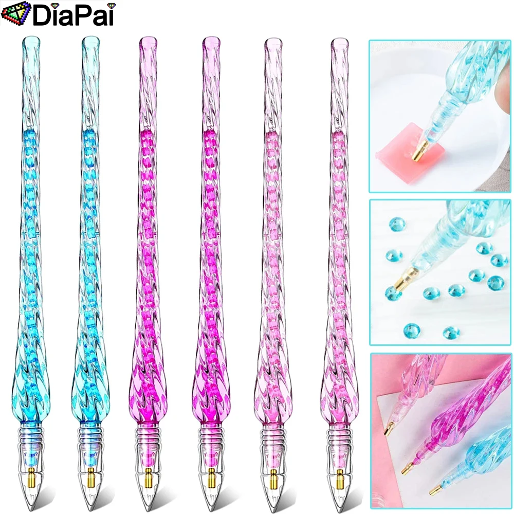 DIAPAI DIY Resin Diamond Painting Pen Tools Transparent Crystal Pens Gem Picker Embroidery Accessories Mosaic Point Drill Art