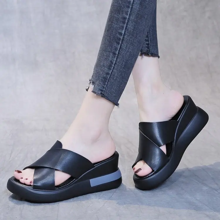 Women Shoes New Women Slippers Summer Pu Shoes Loafers Platform Slippers Women Black High Heels Zapatillas Mujer