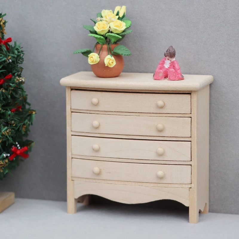 1Pc Dollhouse Miniature Storage Cabinet Drawers Model Doll House Bedroom Bedside Table Series Furniture Decor Toy Accessories