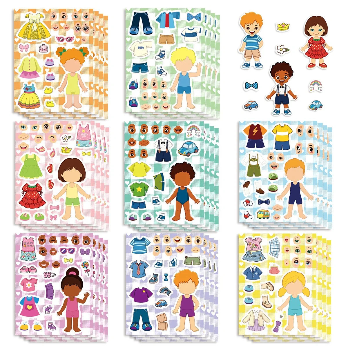 8/16Sheets Cute Doll Dress Up Puzzle Stickers DIY Change Clothes Sticker Kawaii Scrapbook Journal Decor Educational Gift