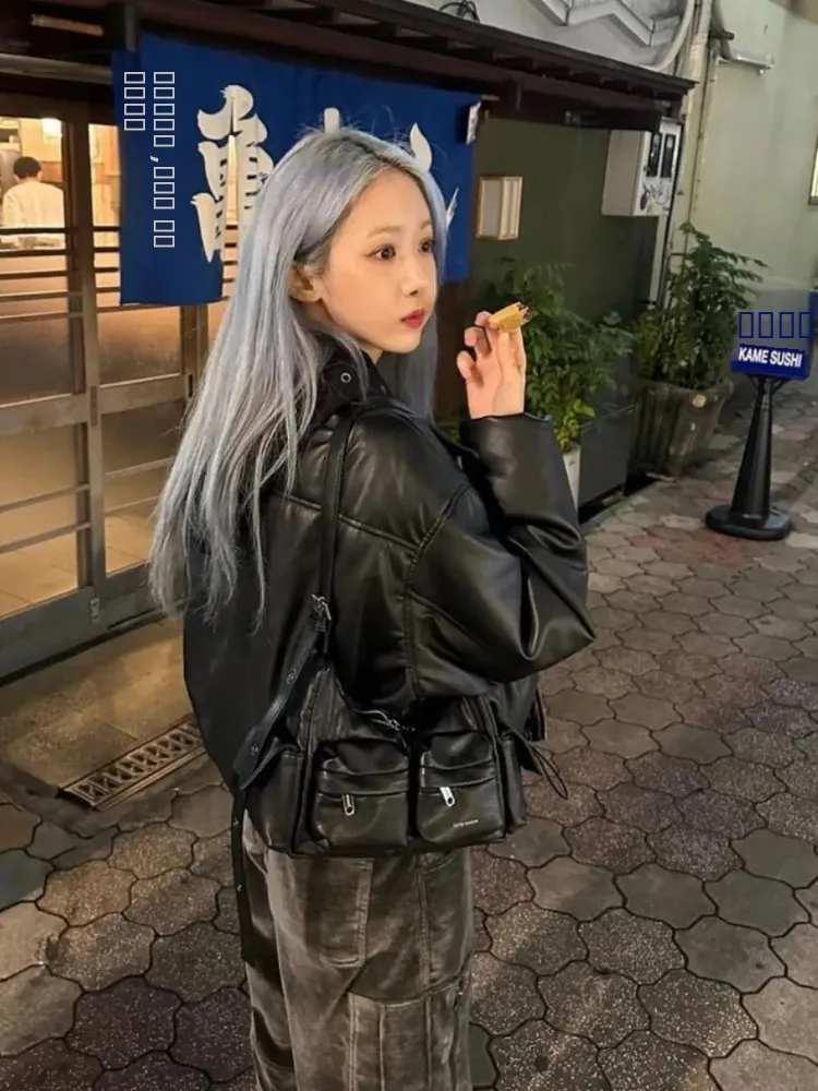 

Fashionable Korean Style Motorcycle Bag Women's Crossbody Shoulder Adjustable Multi-Pocket Daily Use Underarm Handbag