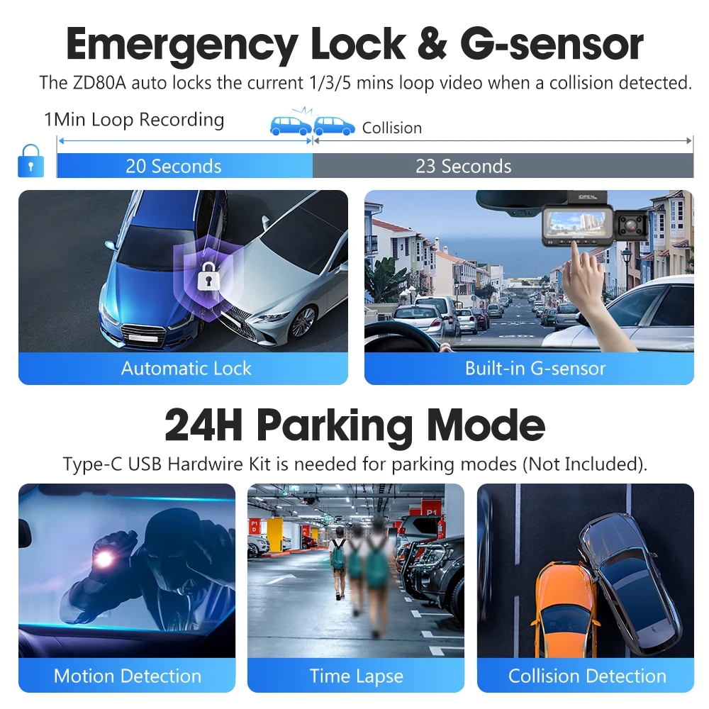 BEPOCAM Dash Cam 4K 2/3 قناة كاميرا سيارة المدمج في واي فاي GPS 3.19 "IPS شاشة للرؤية الليلية DVR مسجل فيديو وضع وقوف السيارات ZD80A