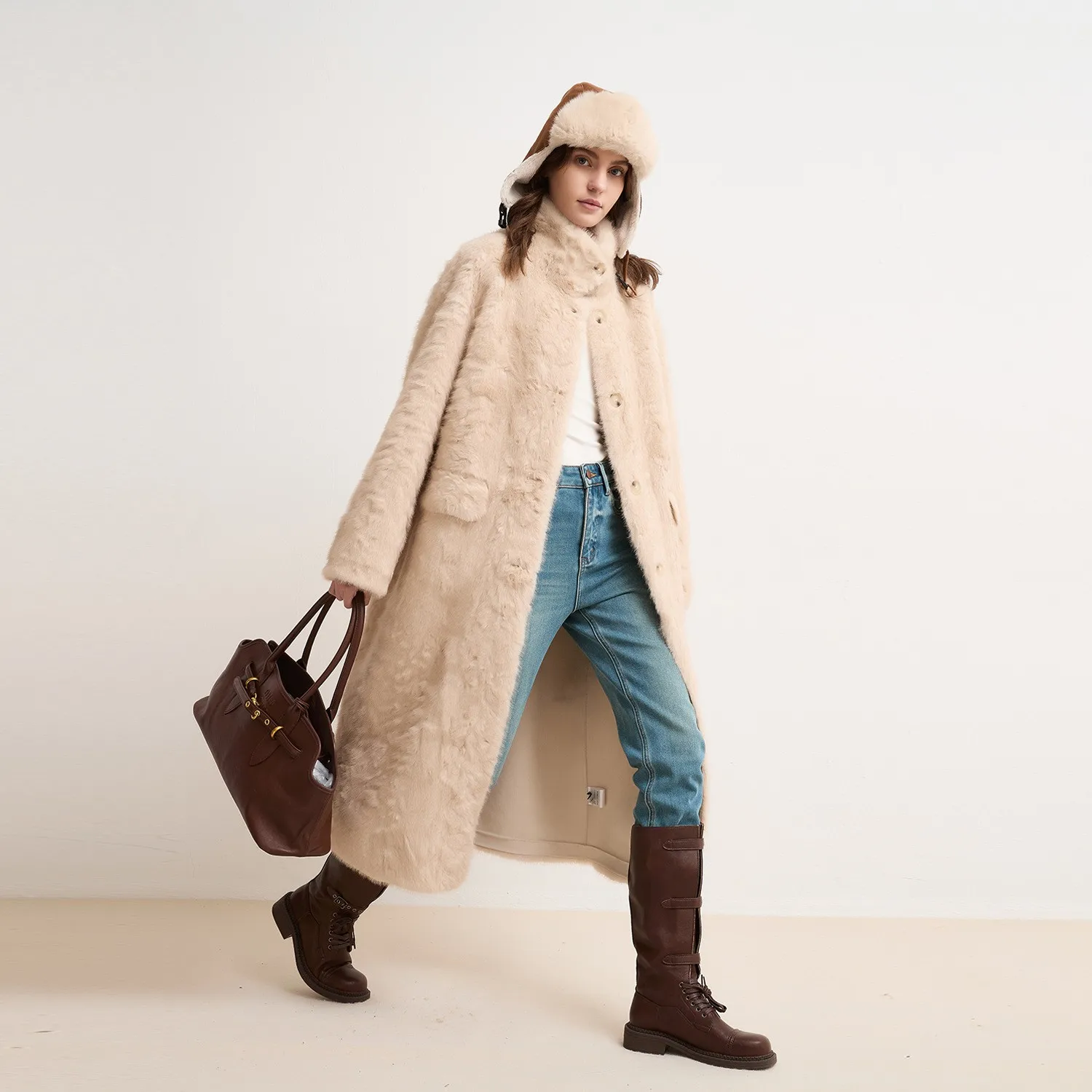 Pocket Turn Down Collar Coat with Japanese and Korean Casual Winter Long Sleeve Regular Sleeve Hoodless Elegant Women Coat