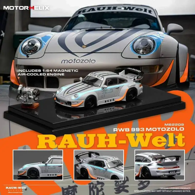 Motorhelix-MH 1/64 Porsche 911 993 RWB Motozolo, modèle de voiture en métal moulé sous pression, collection de modèles réduits en alliage, jouet, cadeau pour garçons. # peetyeee