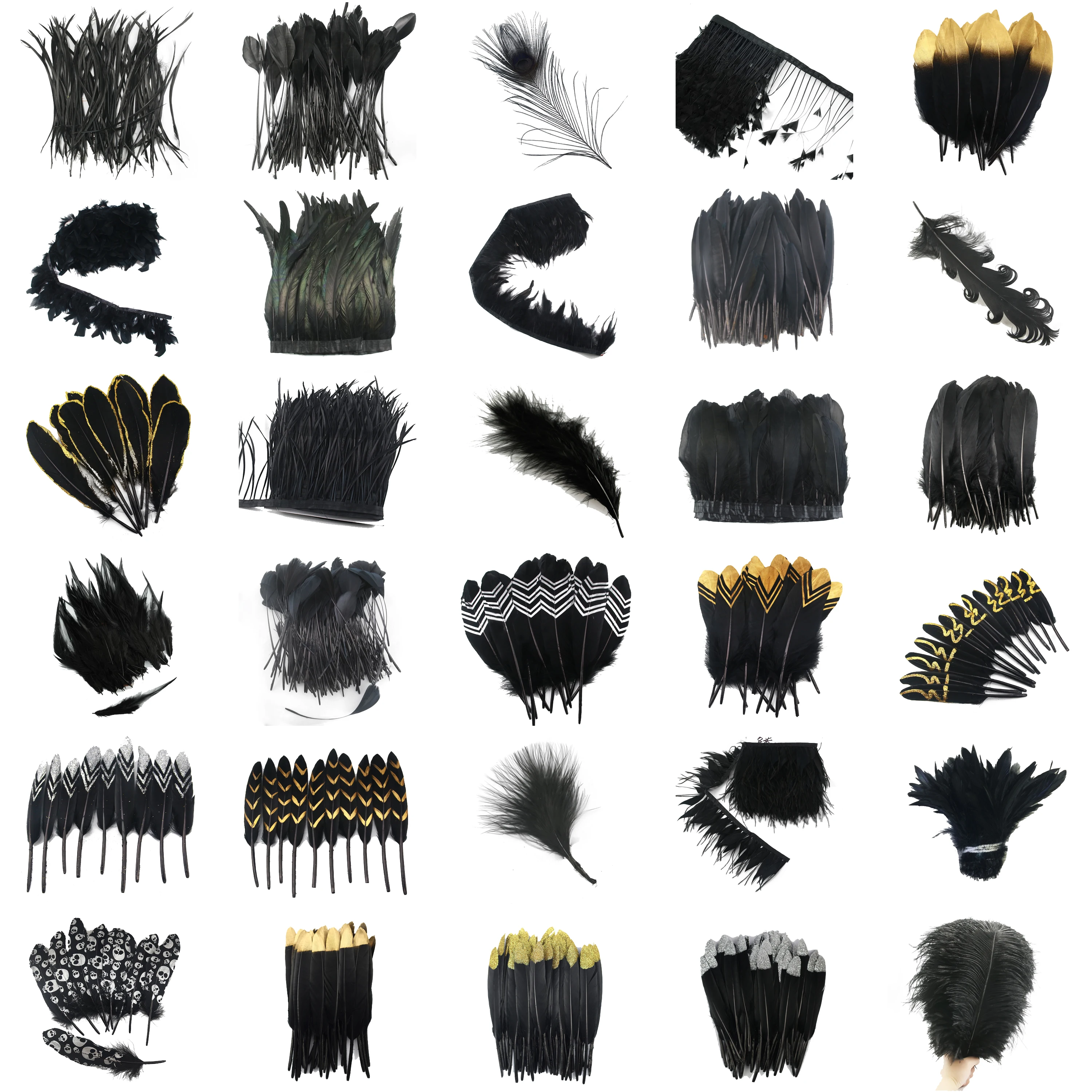 

Black Feathers Natural 31 Styles for Crafts Costumes Fashion Jewelry Making, DIY Decoration, Ostrich Rooster Pheasant Duck Bulk