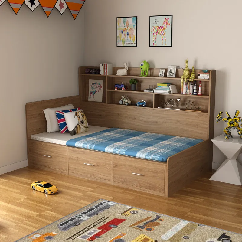 

Nordic air pressure high box bed small apartment 1.2 meters storage bed simple 1 meter single bookshelf bedside