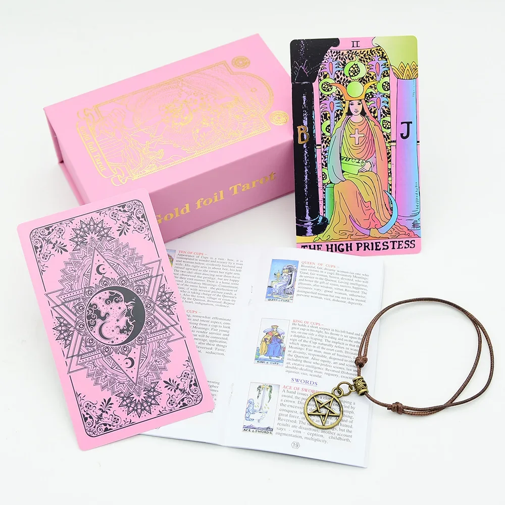 Pink Wait Tarot Cards PVC Wear-resistant Family Board Game Card with Guide Book Mysterious Divination Oracle Cards