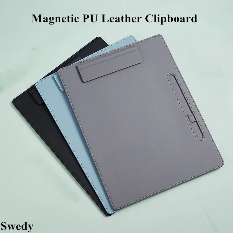 A4 325x230mm PU Leather Magnetic Menu Price Listing Paper Holder Clipboard With Pen Holder Office School Writing Pad Clip Board