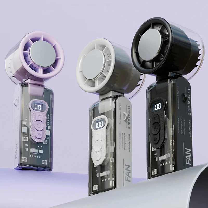 

High Speed Turbo Fan with LED Light Rechargeable Portable Handheld Fan LED Display Foldable Personal Cooling Fan for Home Office