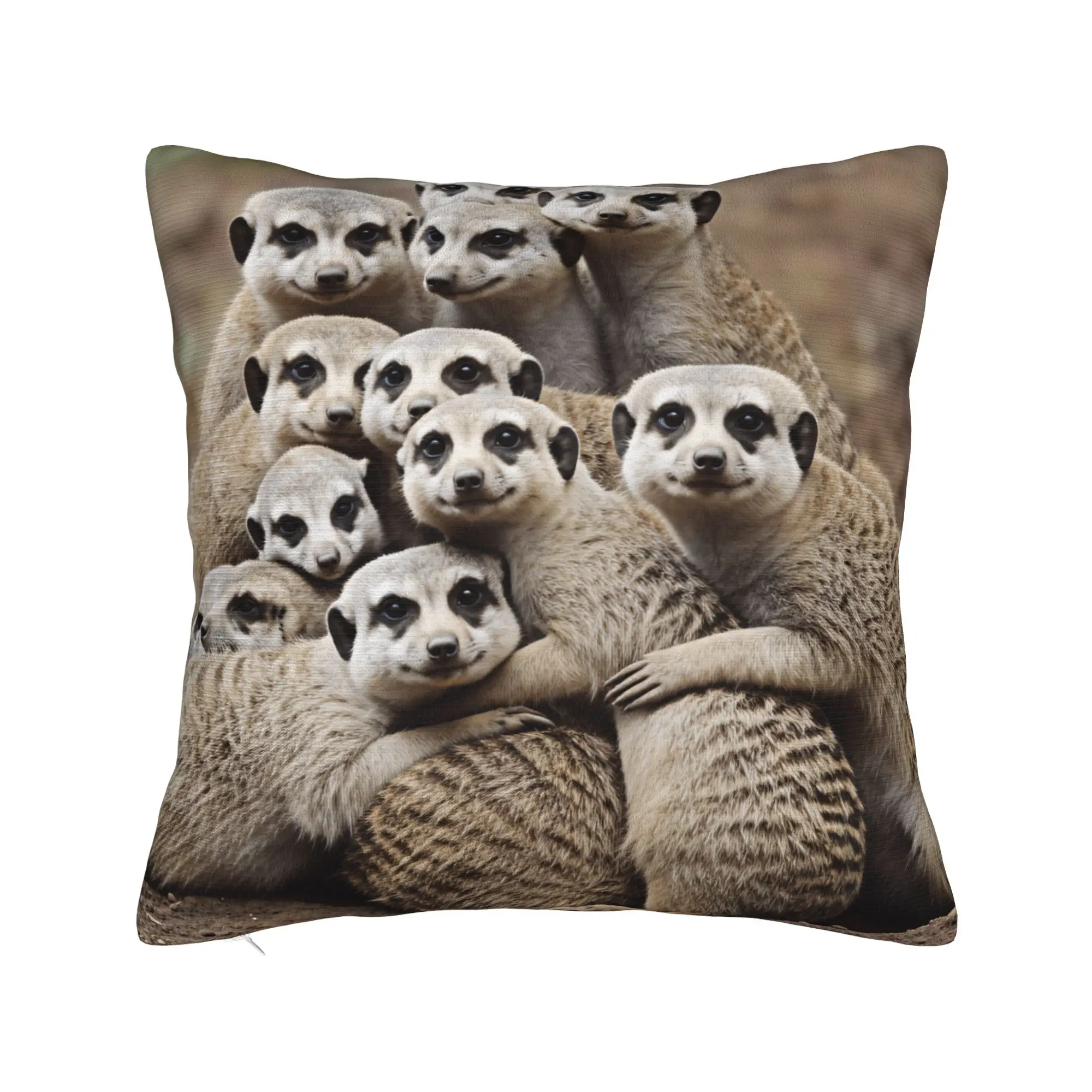 Pillow Case Large Meerkat Family Group Portrait Square  Pillow Cover For Sofa Home Decor Fashion Pillowcases