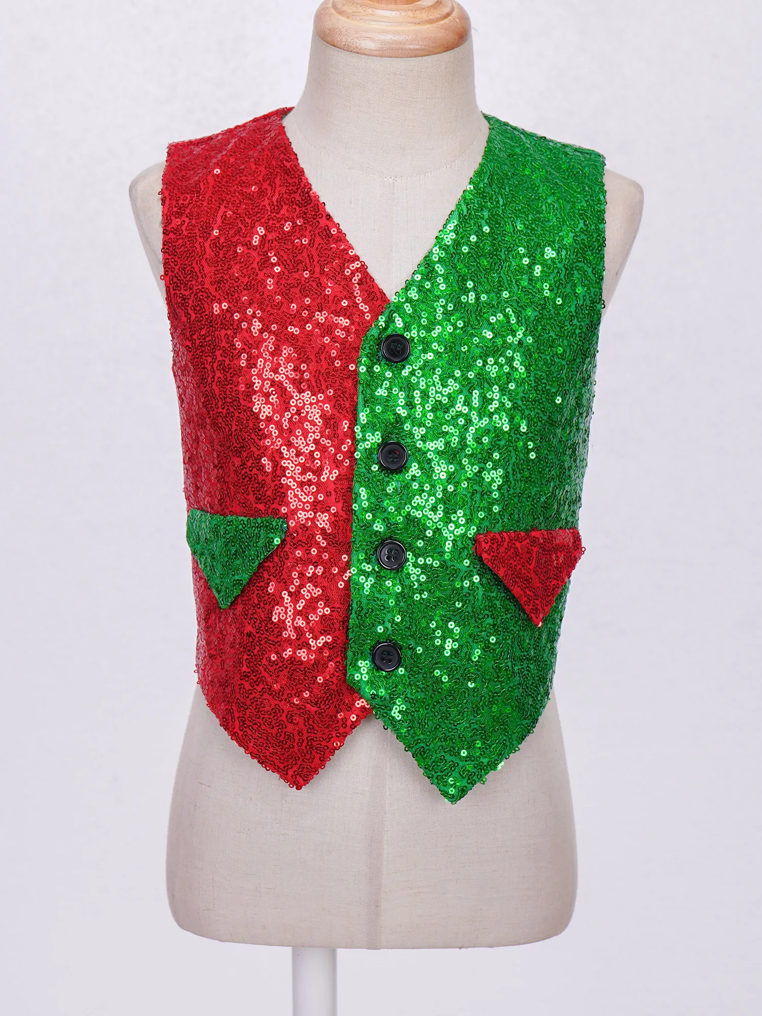 Kids Boys Sequins Christmas Vest Latin Jazz Disco Dance Waistcoat Xmas New Year Carnival Theme Party Stage Performance Costume