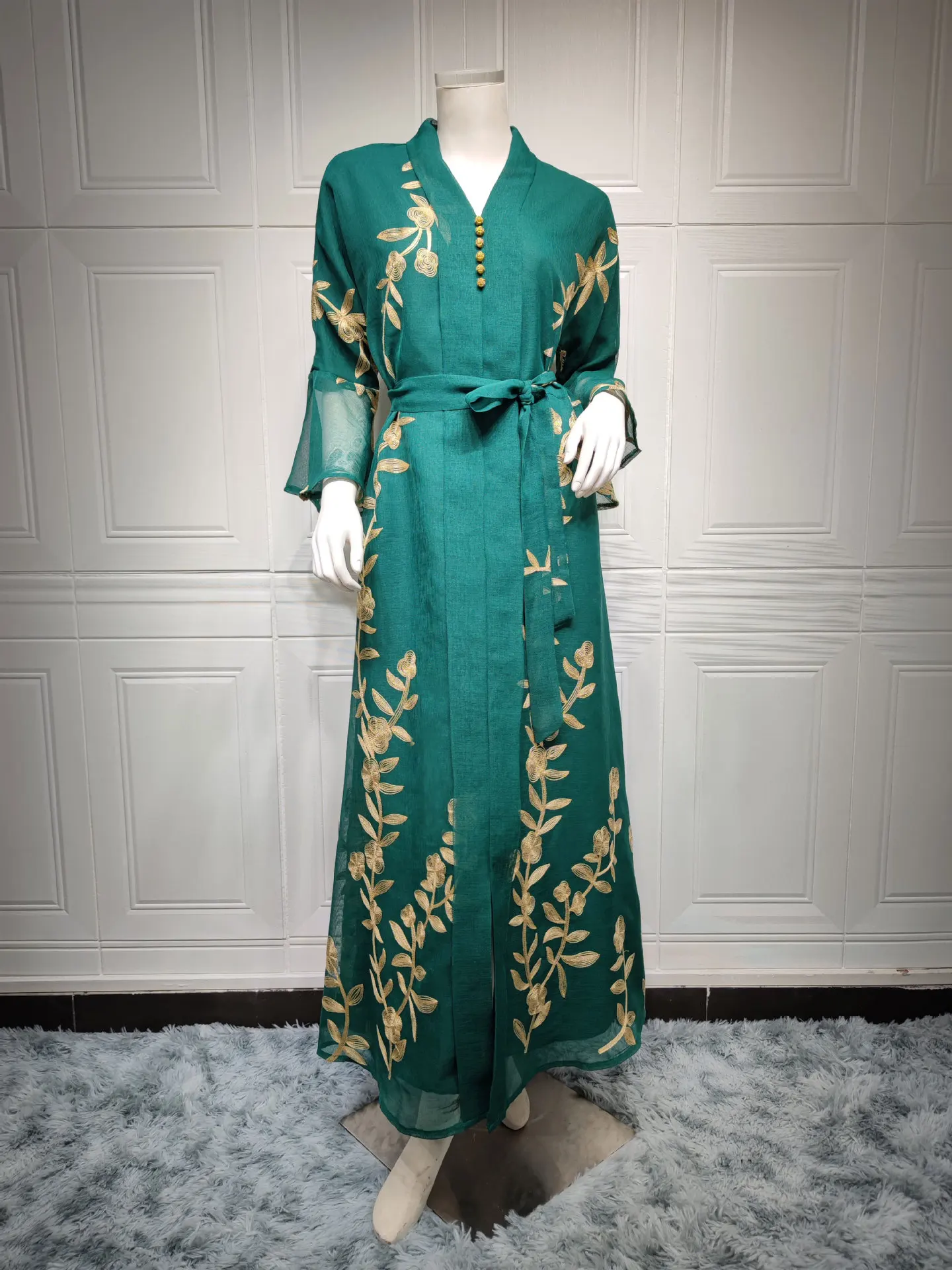 Muslim Mesh Floral Embroidered Abaya Dress for Women Elegant Middle East Arab Oman Dubai Morocco Caftan Evening Party Clothes