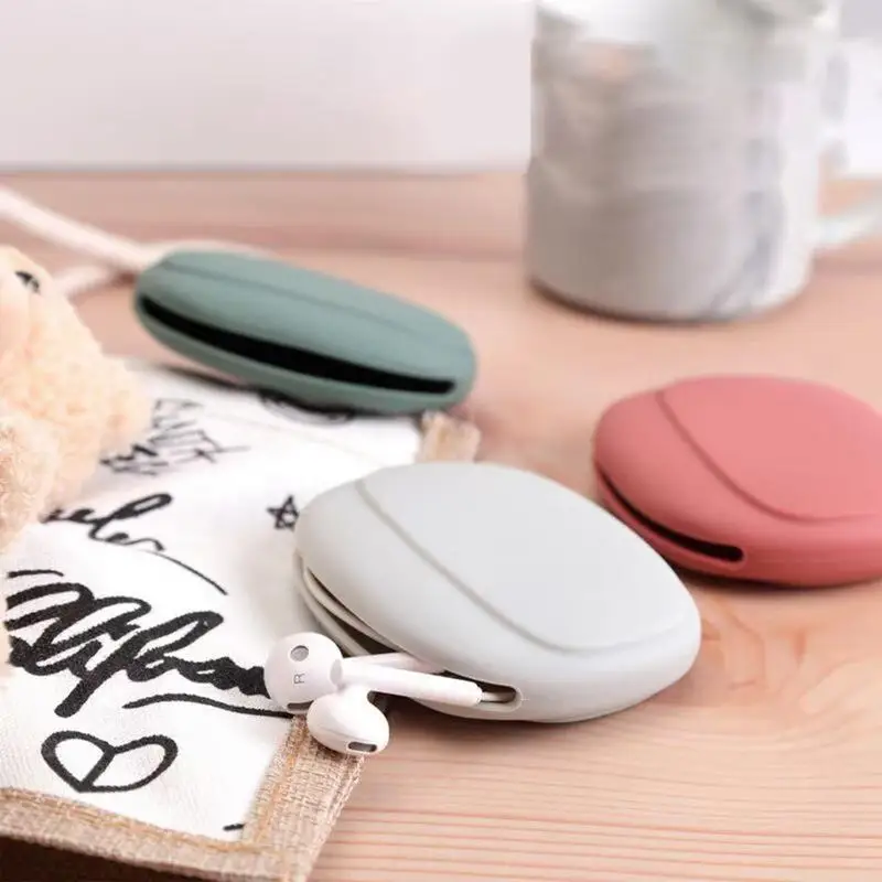 Portable Data Cable Headphone Storage Box Simple Oval Silicone Storage Bag Cute Coin Purse Home Small Gift Travel Must-have