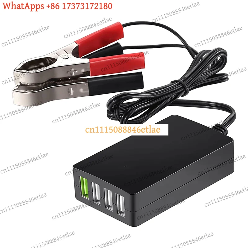 12V/24V to 5V 4-Port USB Charger with Battery Clip, Portable Multiport Adapter for Smartphones & Tablets, Auto Electronics