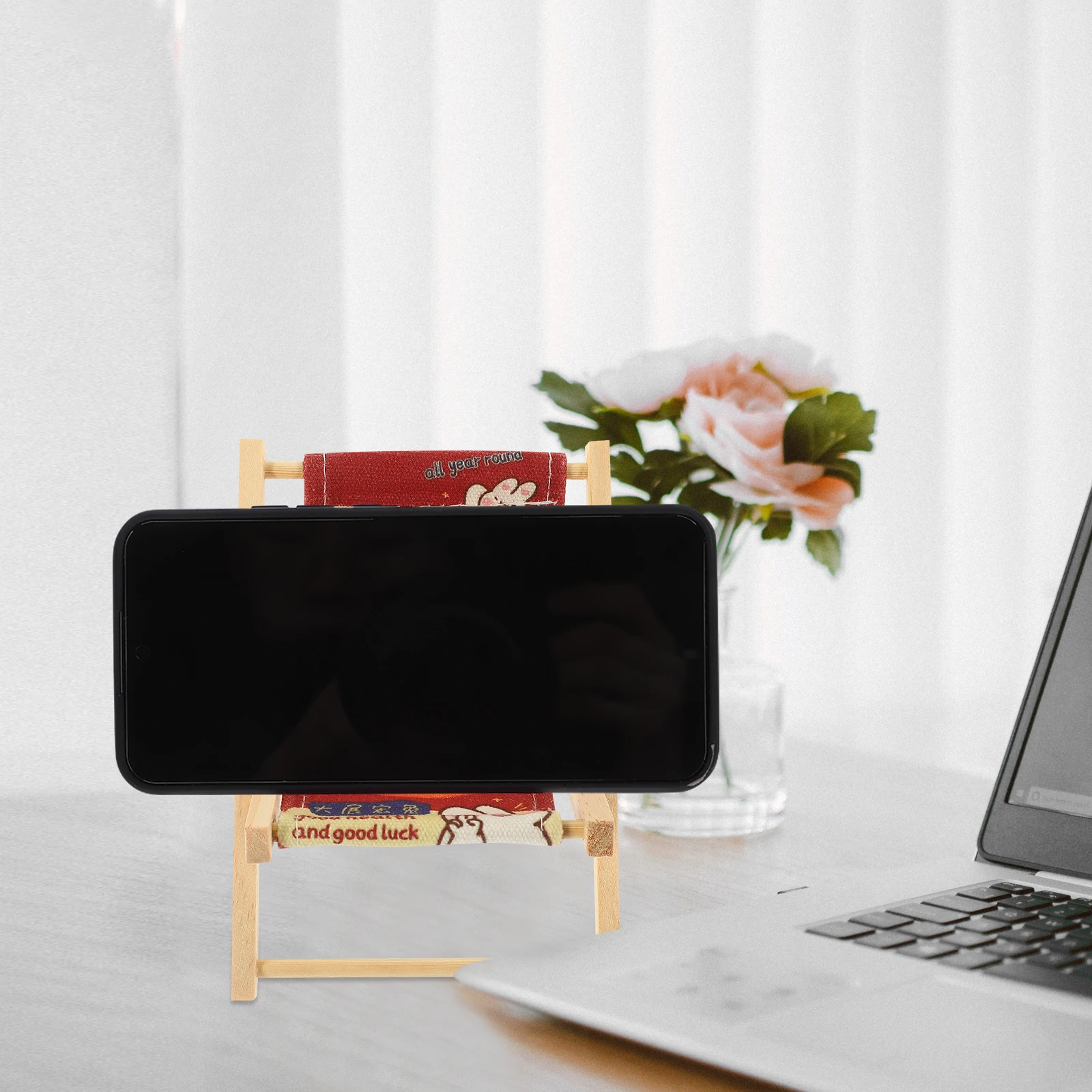 Mini chaise de plage Support pour téléphone St bureau Support fiable accessoire multifonction Support pour Smartphone matériau en bois Base robuste